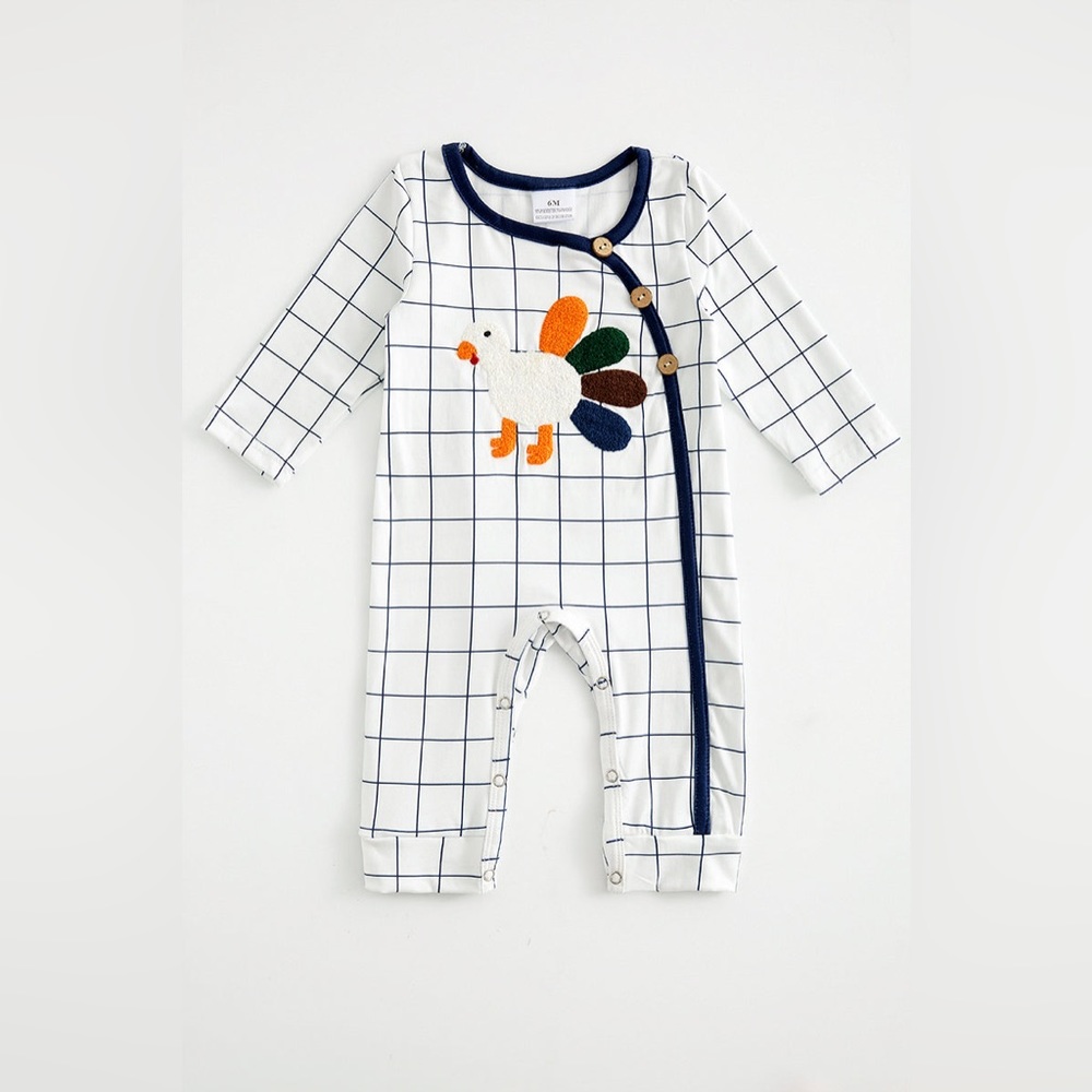 SOLD OUT TURKEY APPLIQUE PLAID BOY ROMPER